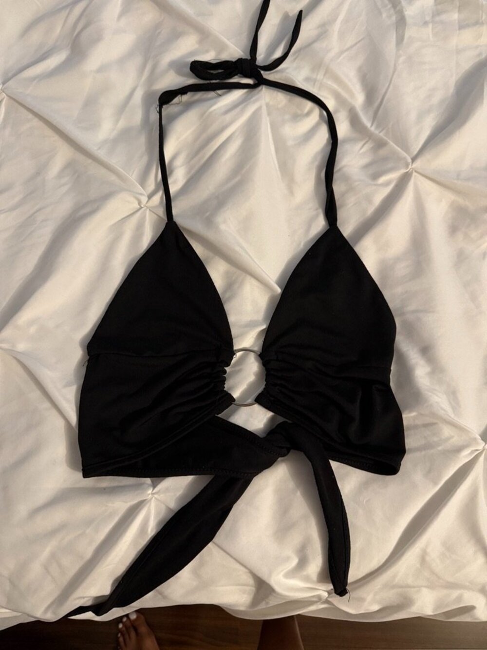 Black O-Ring Halter Wrap Crop Top